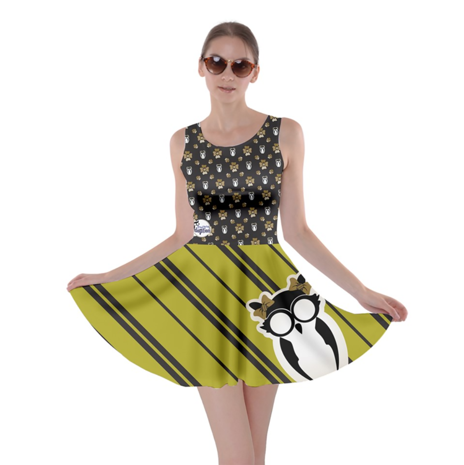 Owl (Yellow) Striped Skater Dress - Inspired by Hufflepuff
