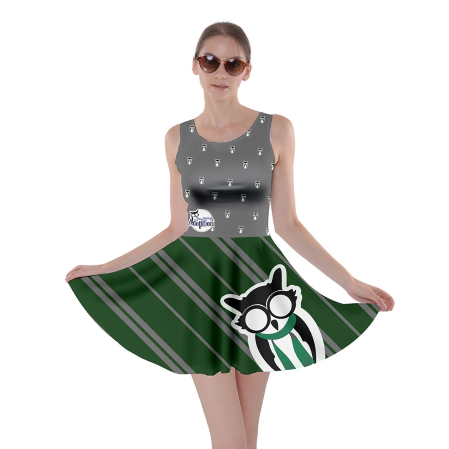 Owl (Green) Striped Skater Dress - Inspired by Slytherin