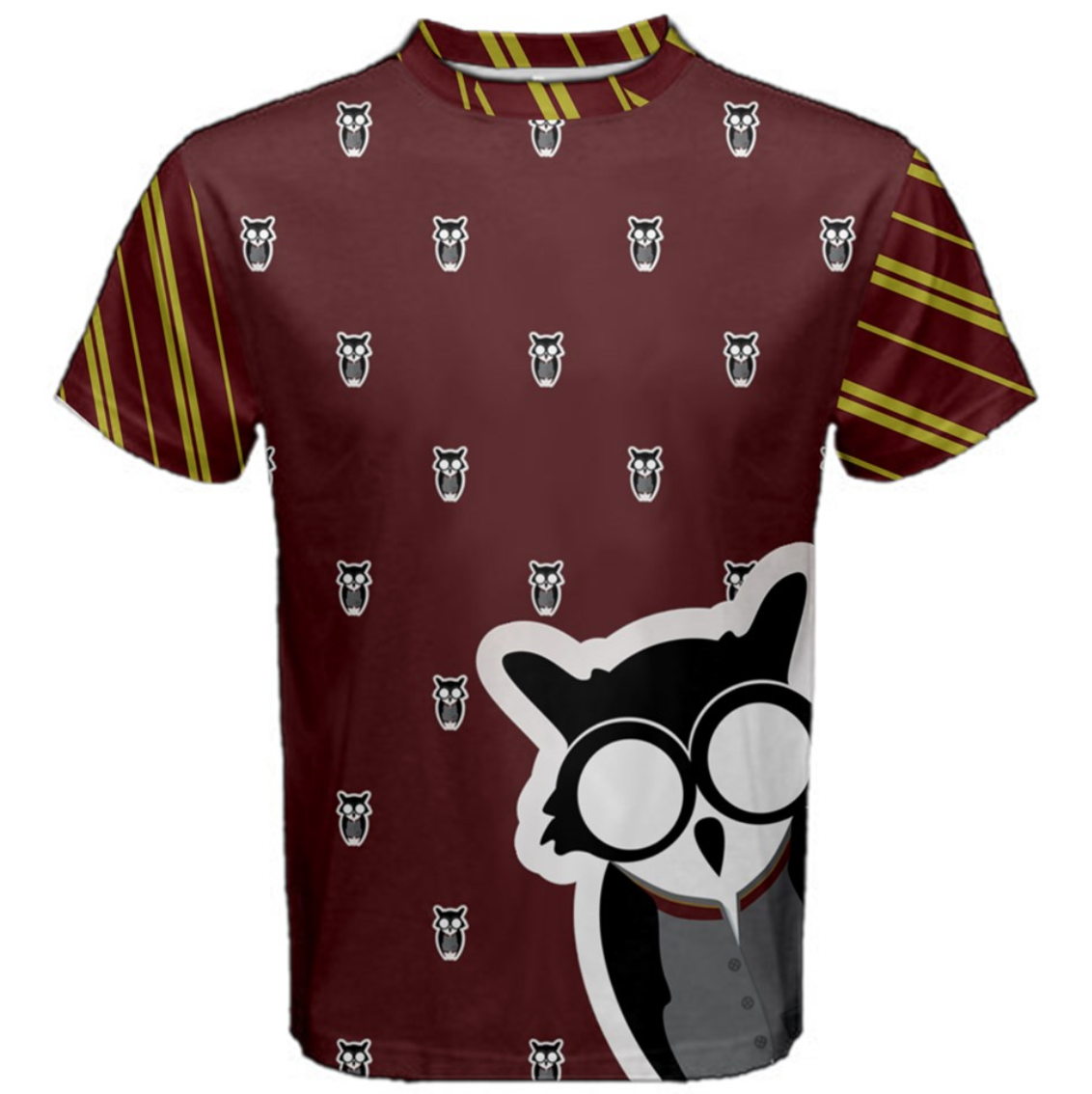 Owl Patterned (Unisex) Cotton Tee - Inspired by Gryffindor House