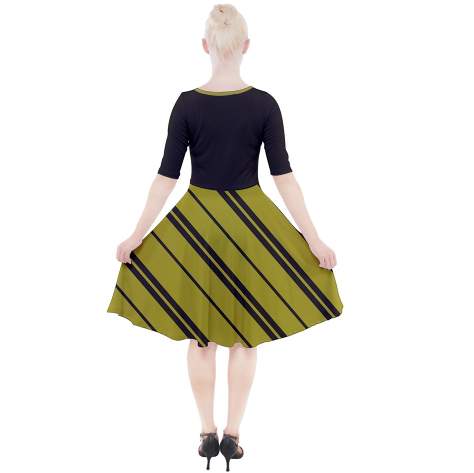 Owl (Yellow) Striped Dress - Quarter Sleeve A-Line Dress - Inspired by Hufflepuff