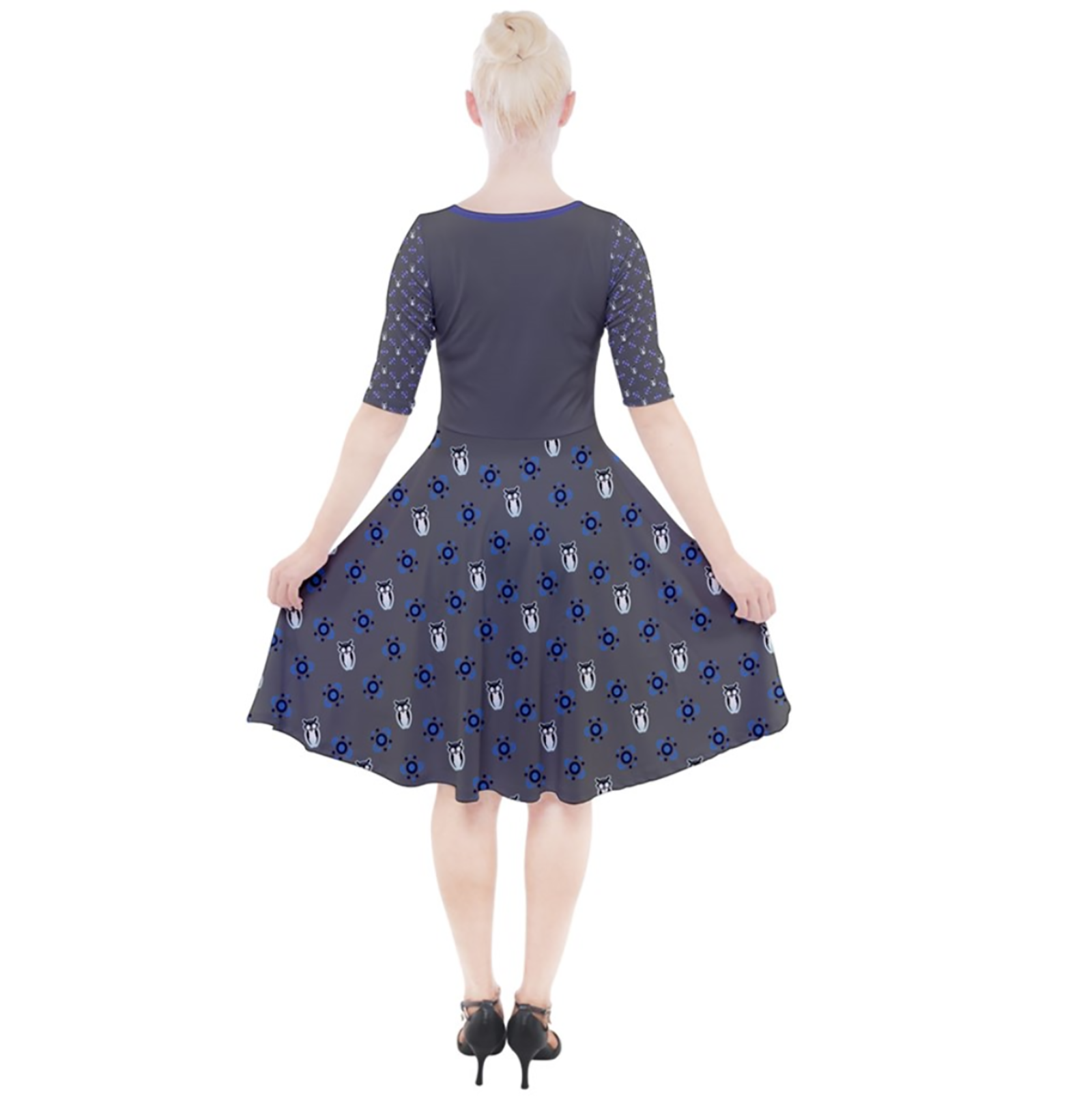 Owl (Blue) Patterned Dress - Quarter Sleeve A-Line Dress - Inspired by Ravenclaw