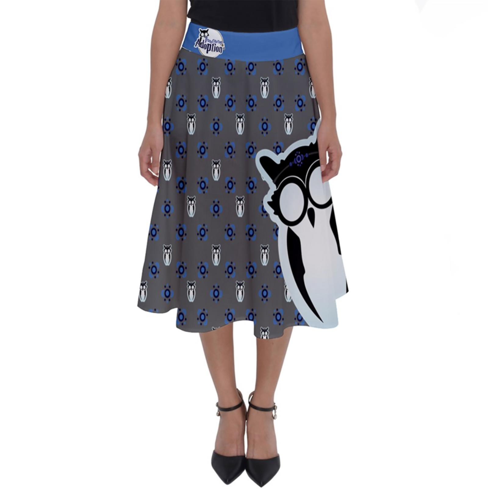 Blue/gray Pattern Owl Perfect Length Midi Skirt - Inspired by Ravenclaw