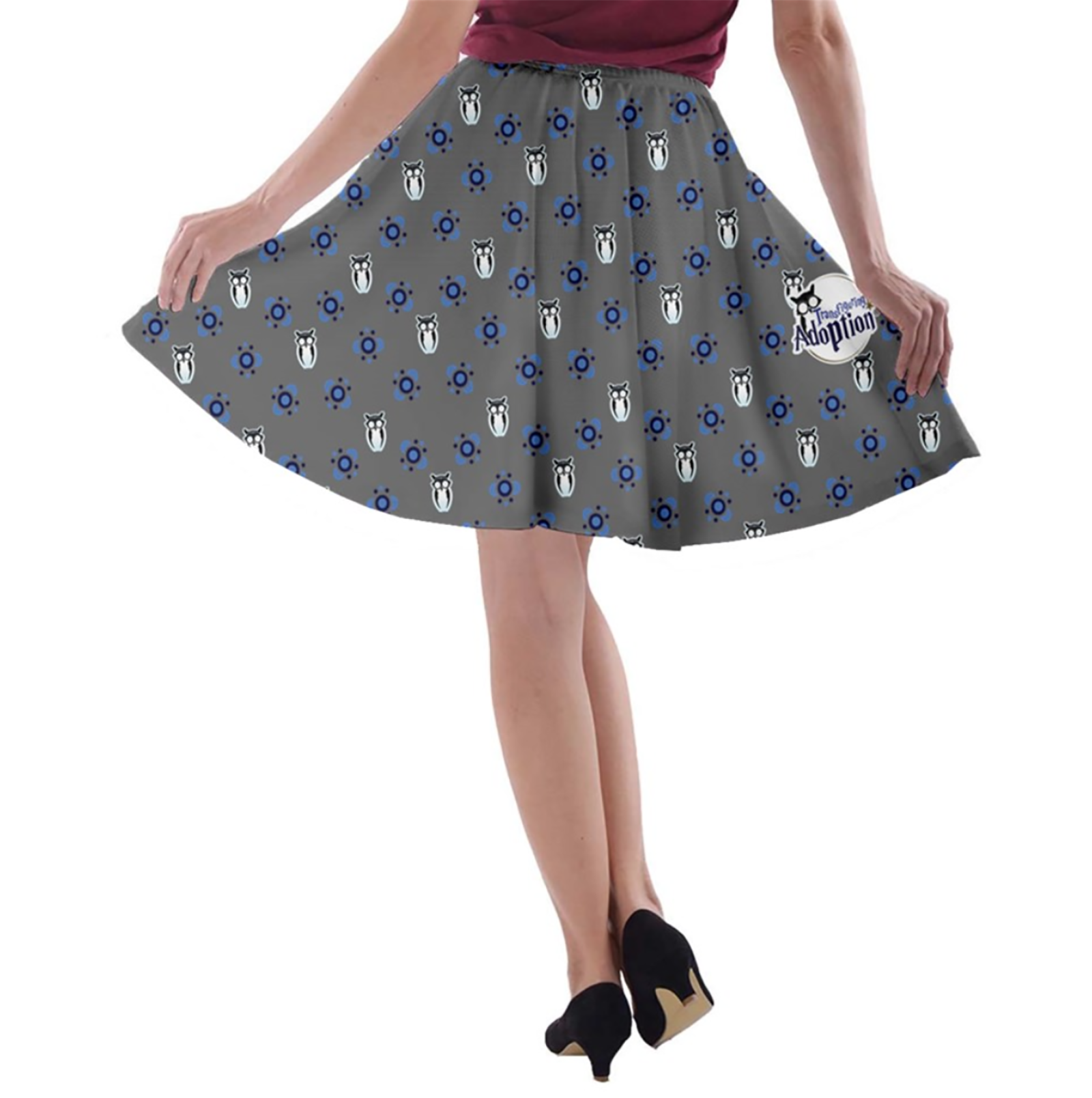 Blue/gray Pattern Owl A-line Skater Skirt - Inspired by Ravenclaw