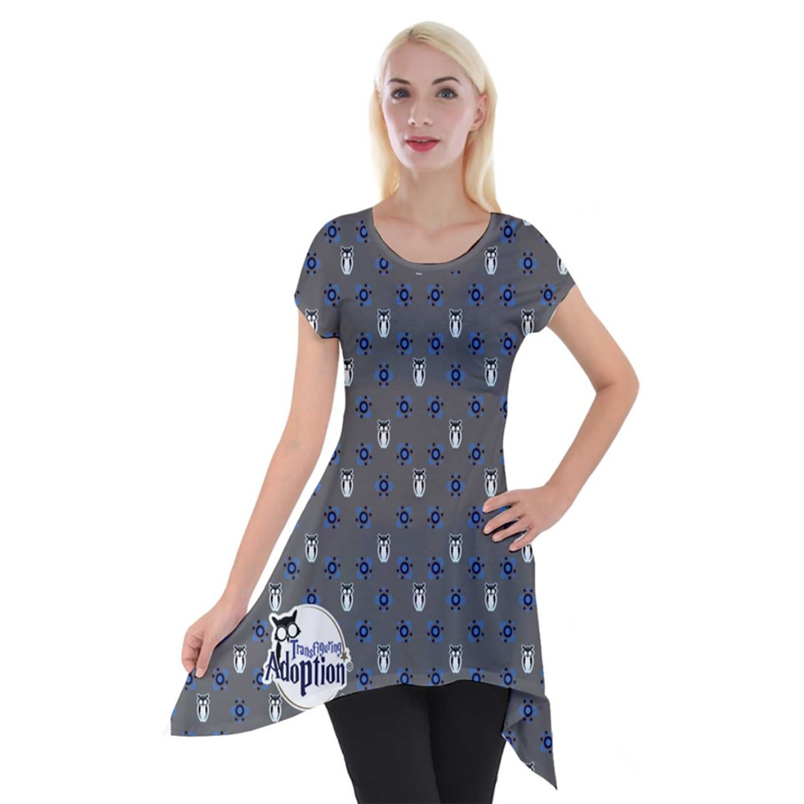 Blue/gray Pattern Women's Short Sleeve Side Drop Tunic - Inspired by Ravenclaw
