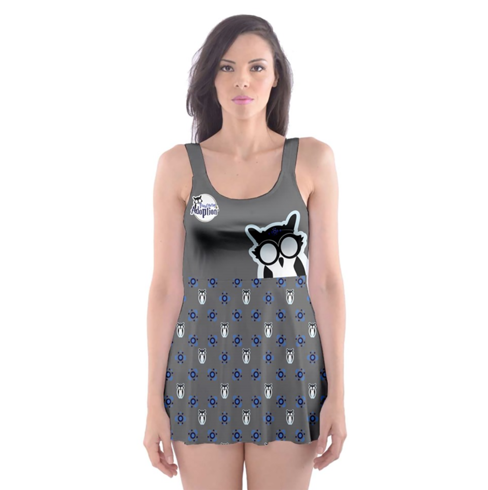 Blue/gray Owl (women's) Skater Dress Swimsuit - Inspired by Ravenclaw