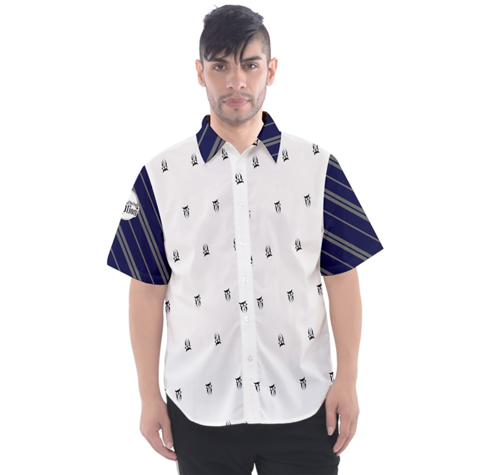 Blue & Gray Owl Patterned Button Up Short Sleeve Shirt - Inspired by Ravenclaw House