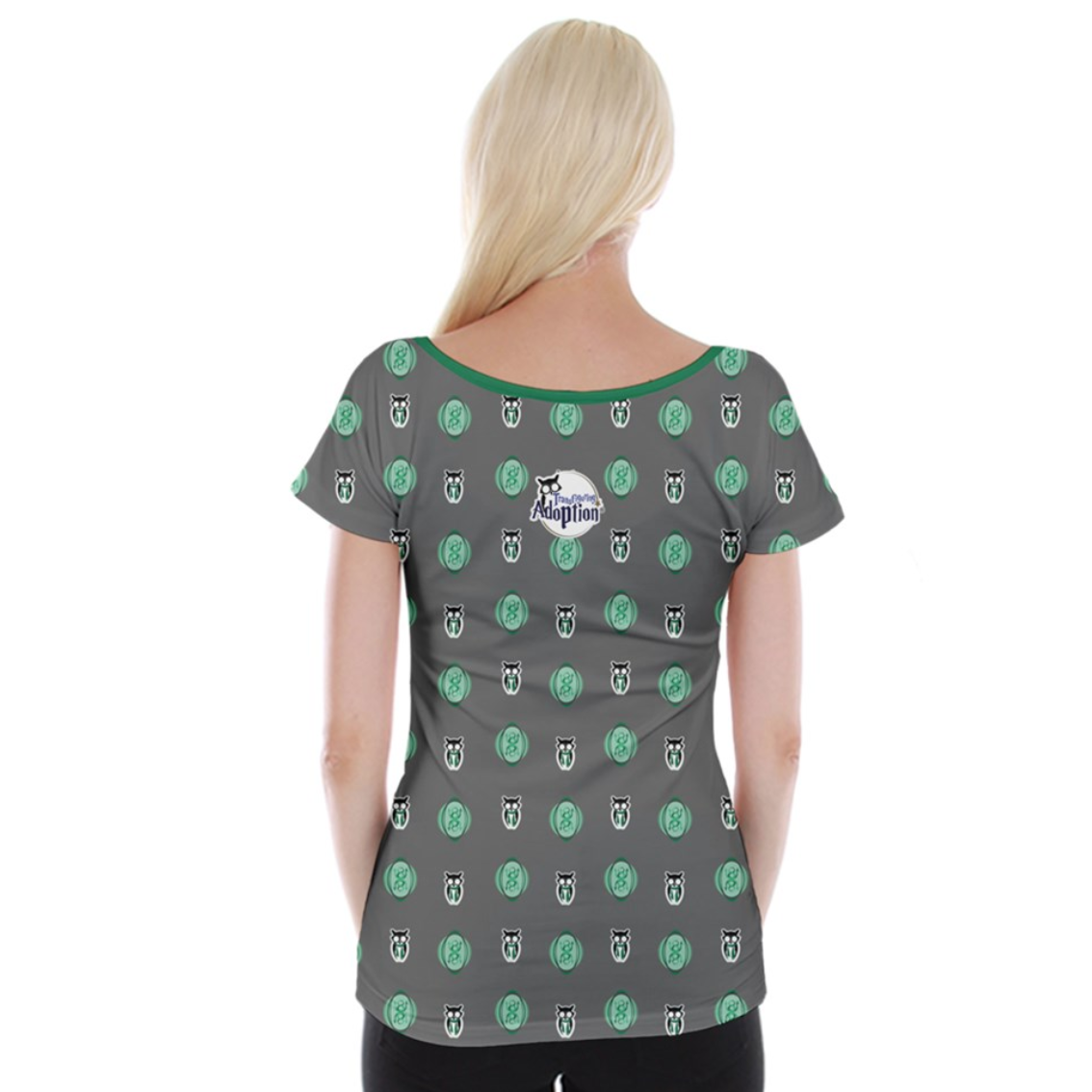 Green/gray Pattern Owl Cap Sleeve Top - Inspired by Sytherin