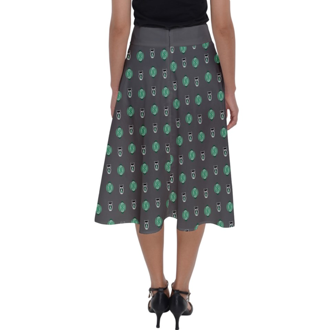 Green/gray Pattern Owl Perfect Length Midi Skirt - Inspired by Slytherin