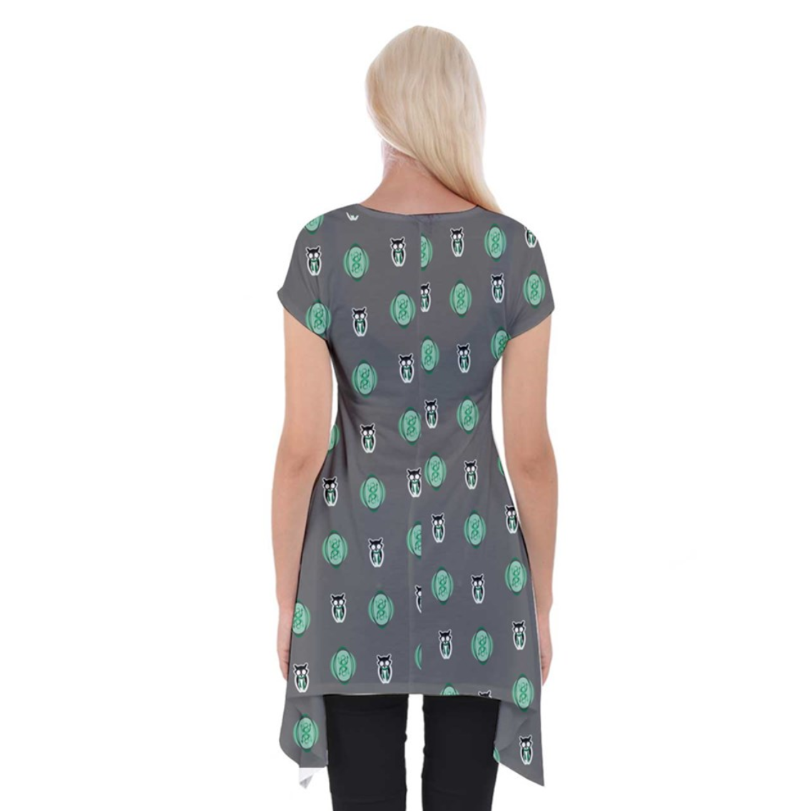 Green/gray Pattern Women's Short Sleeve Side Drop Tunic - Inspired by Slytherin