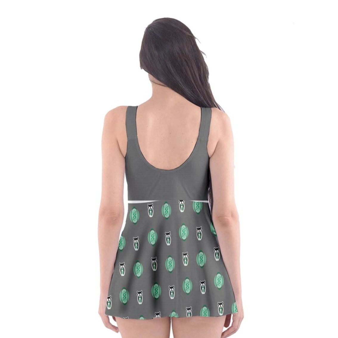 Green and gray Owl (women's) Skater Dress Swimsuit - Inspired by Slytherin