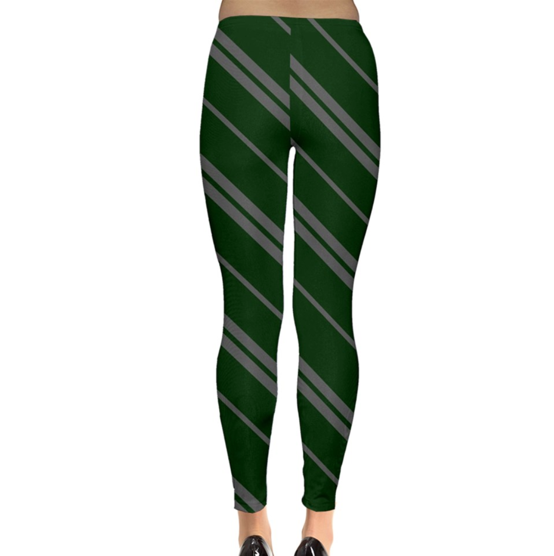 Green & Gray Striped Leggings - Inspired by Slytherin