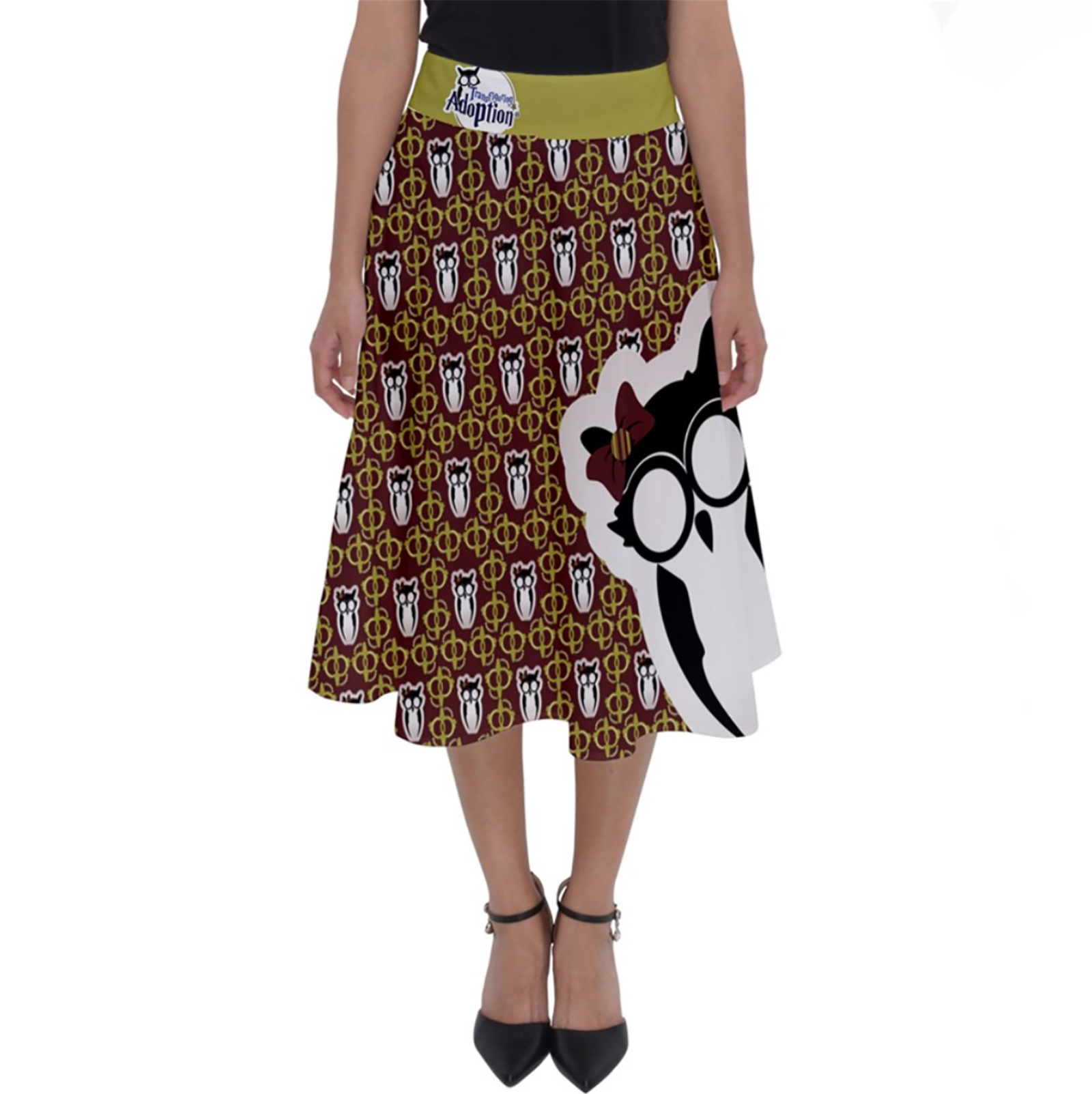 Red and Gold Pattern Owl Perfect Length Midi Skirt - Inspired by Gryffindor