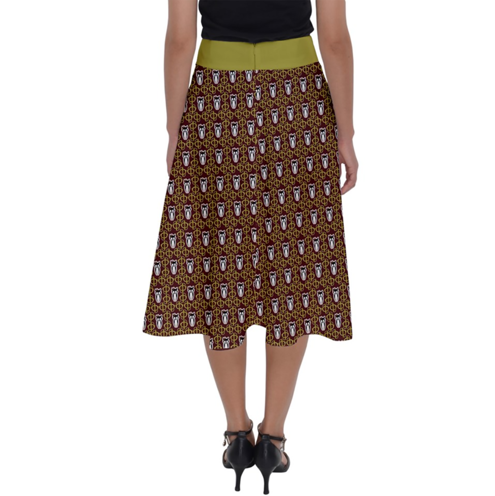 Red and Gold Pattern Owl Perfect Length Midi Skirt - Inspired by Gryffindor