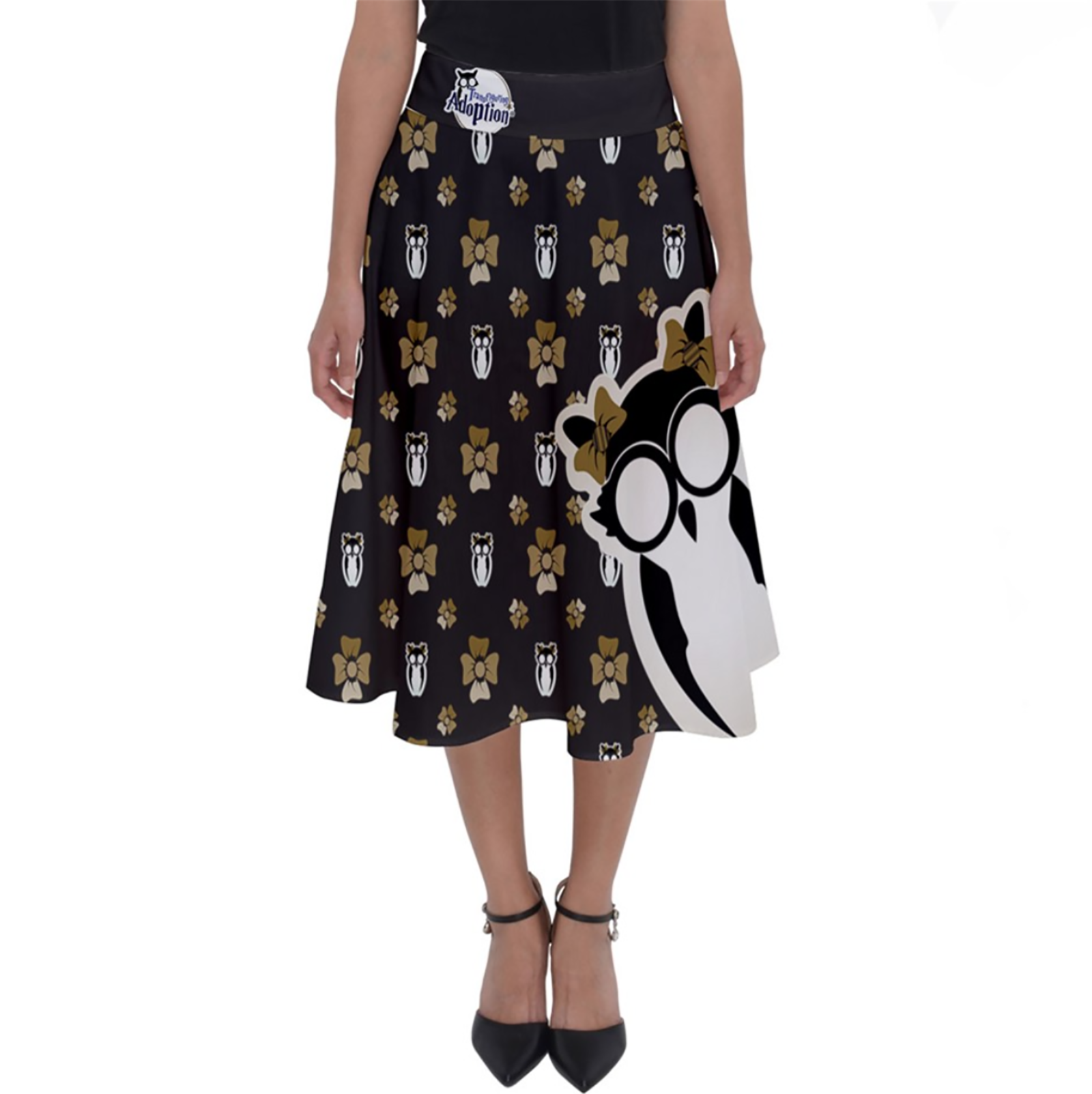 Yellow & Black Pattern Owl Perfect Length Midi Skirt - Inspired by Hufflepuff