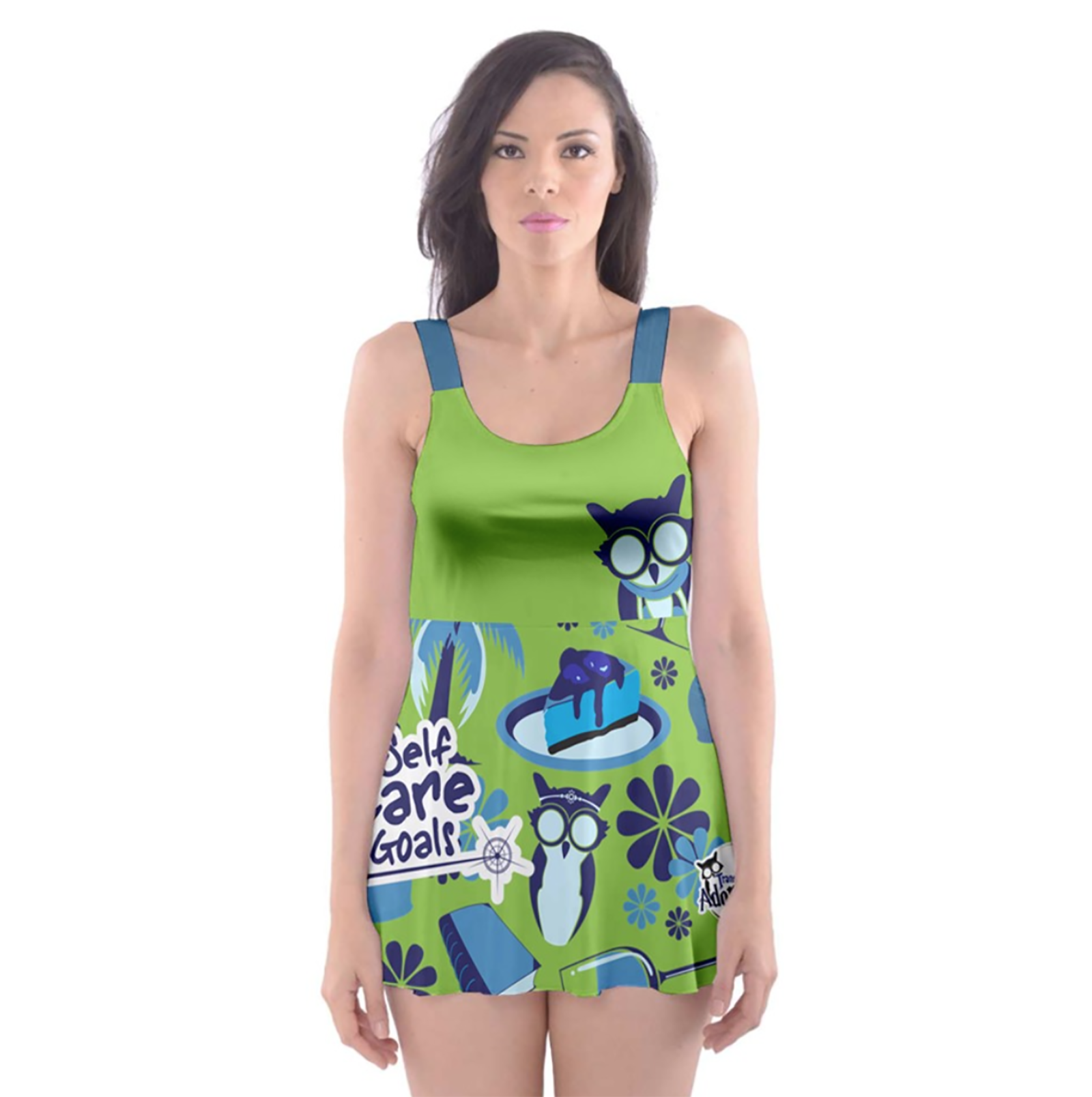 Self-Care Skater Dress Swimsuit (Green)