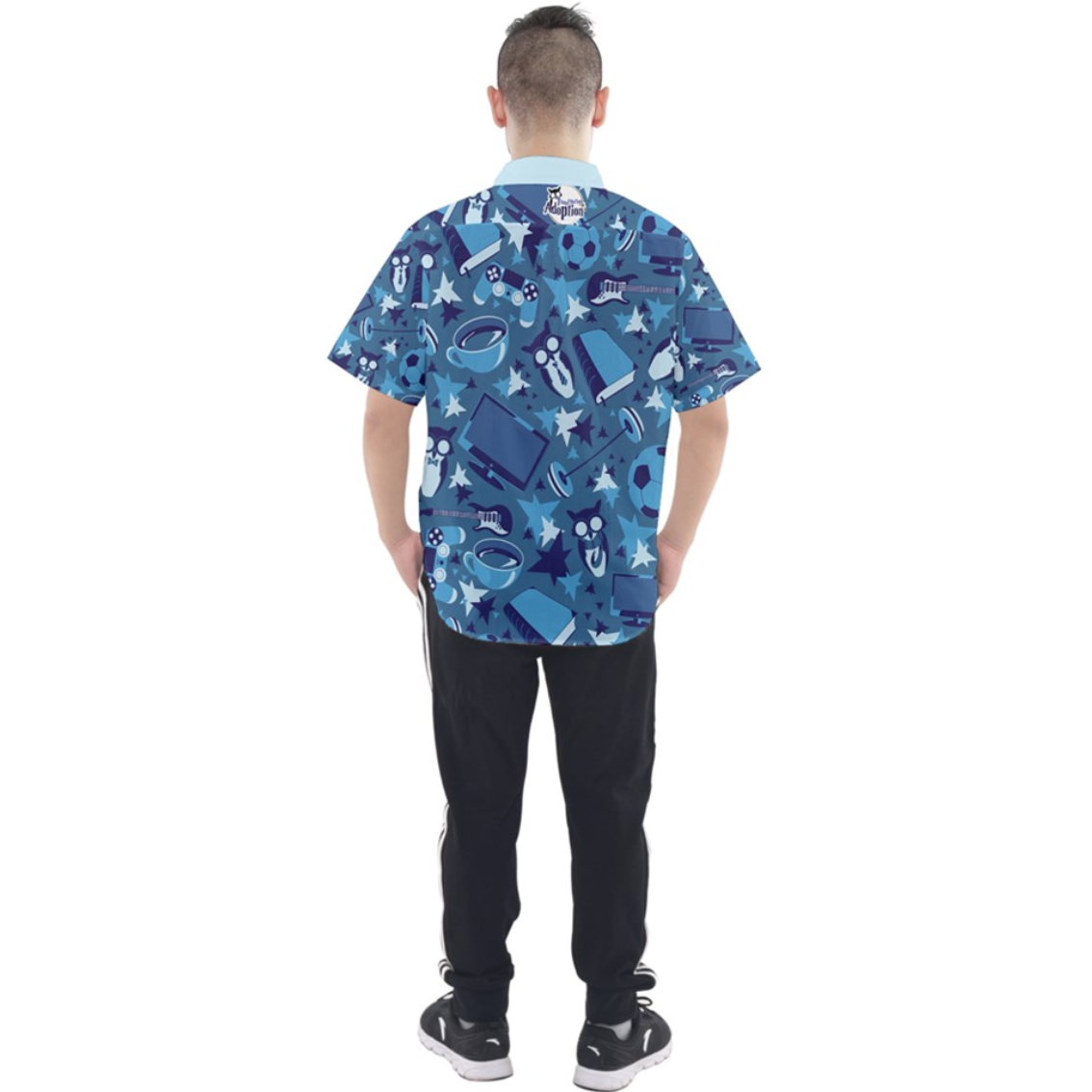Self-Care Men's Patterned Button Up Short Sleeve Shirt (Blue)