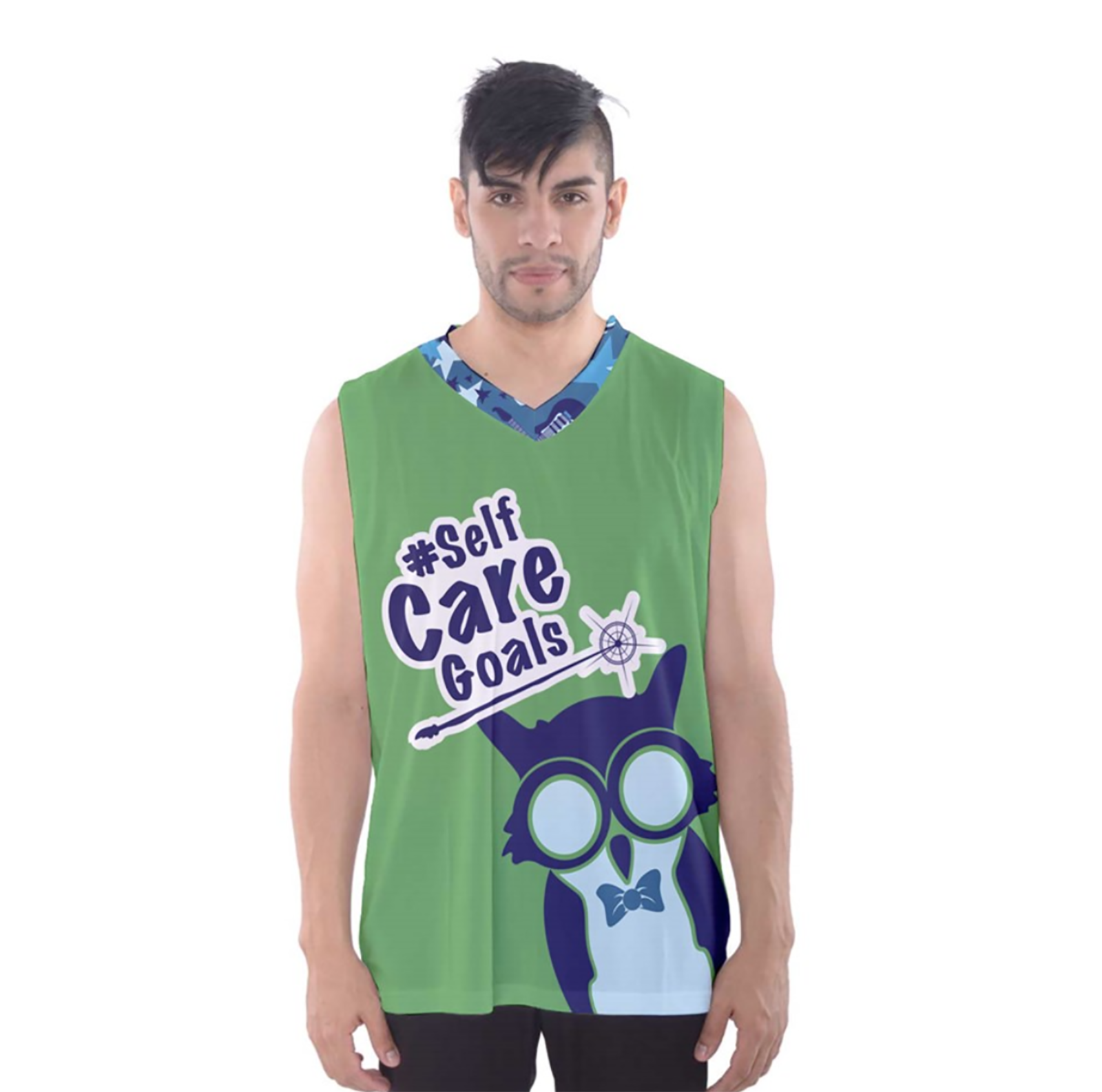 Self-Care Men's Tank Top (Green Solid Background)