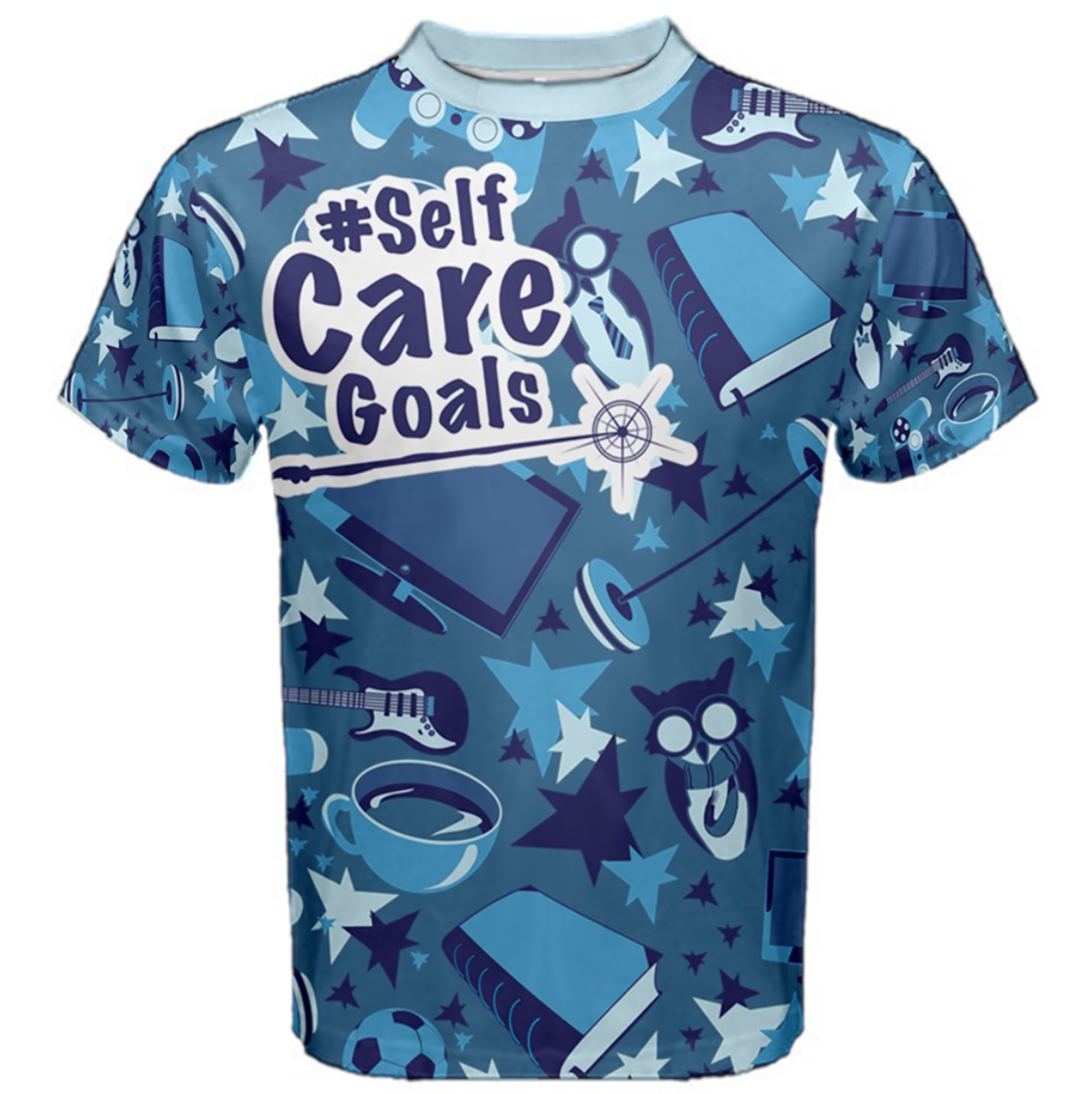 Self-Care Men's Patterned Cotton Tee (Blue)