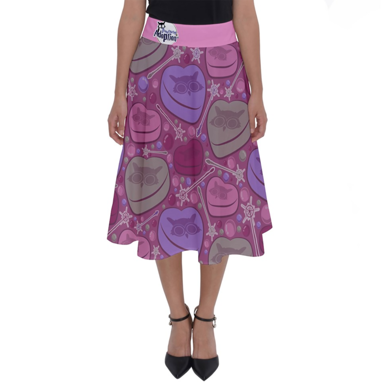 Charmed Perfect Length Midi Skirt (Pink Patterned)