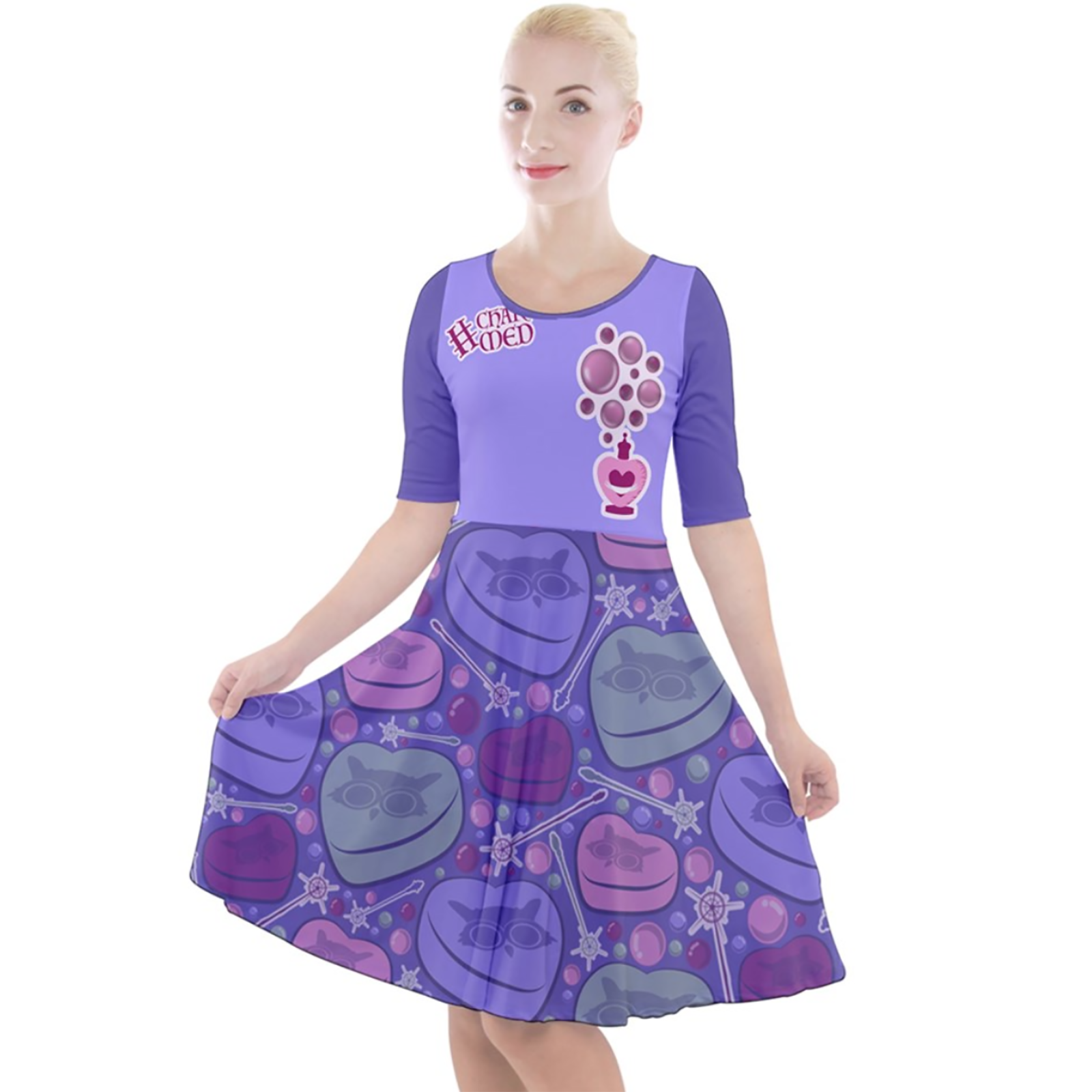 Charmed Quarter Sleeve A-Line Dress (Purple)