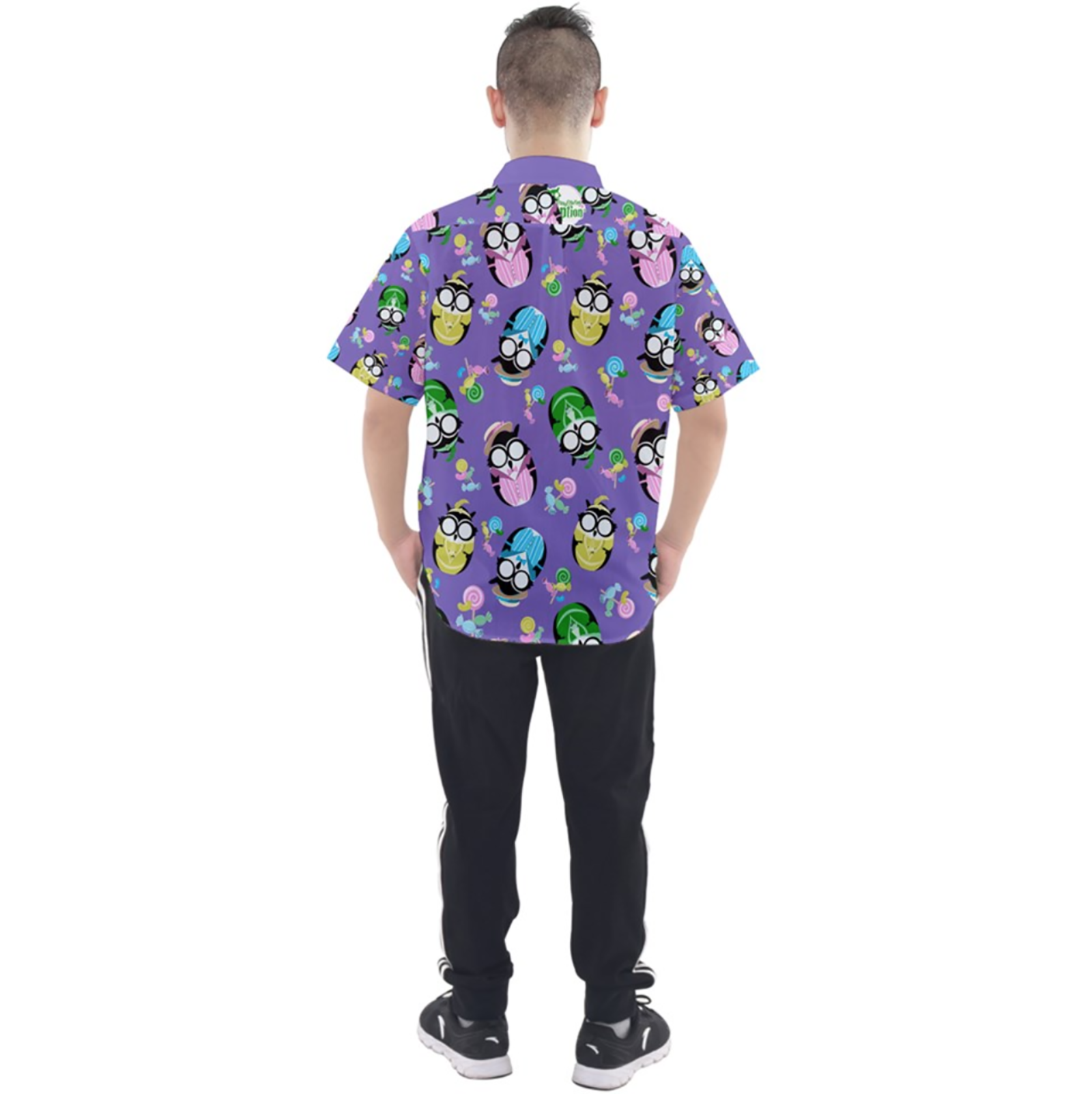 Easter Owl Patterned Button Up Short Sleeve Shirt