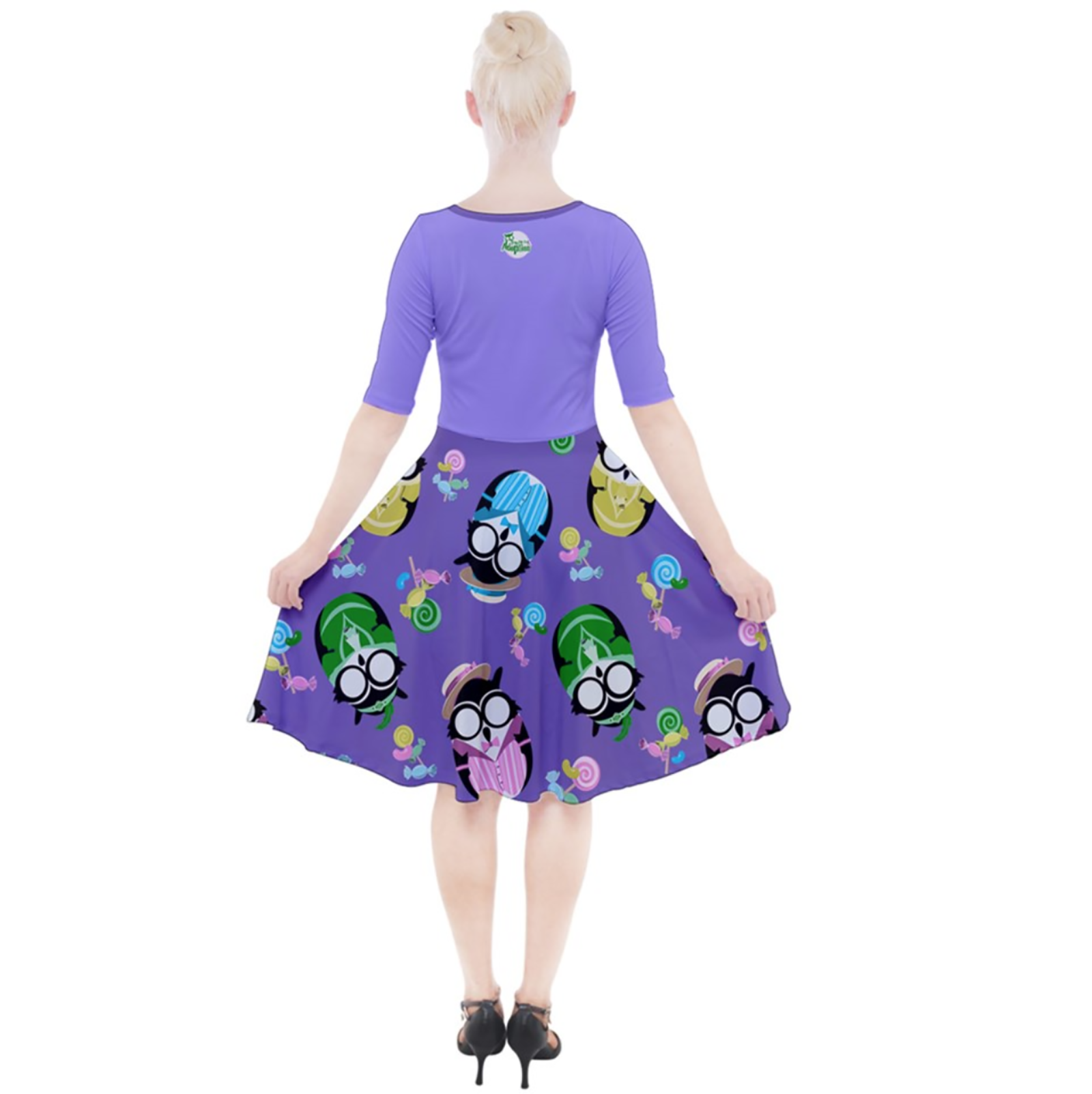 Easter Owl Quarter Sleeve A-Line Dress (Purple top)