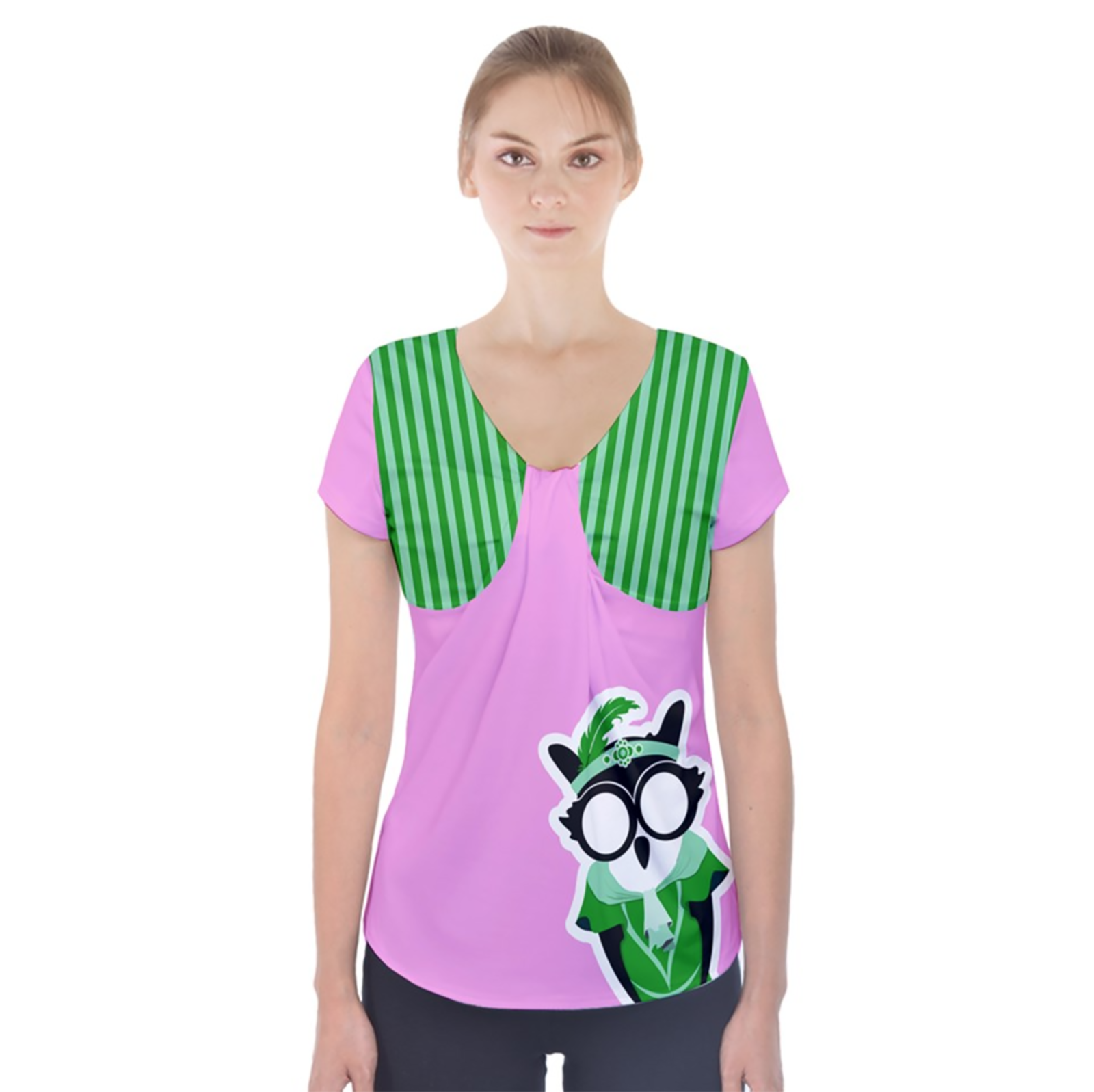 Candy Store Owl Short Sleeve Front Detail Top (pink)