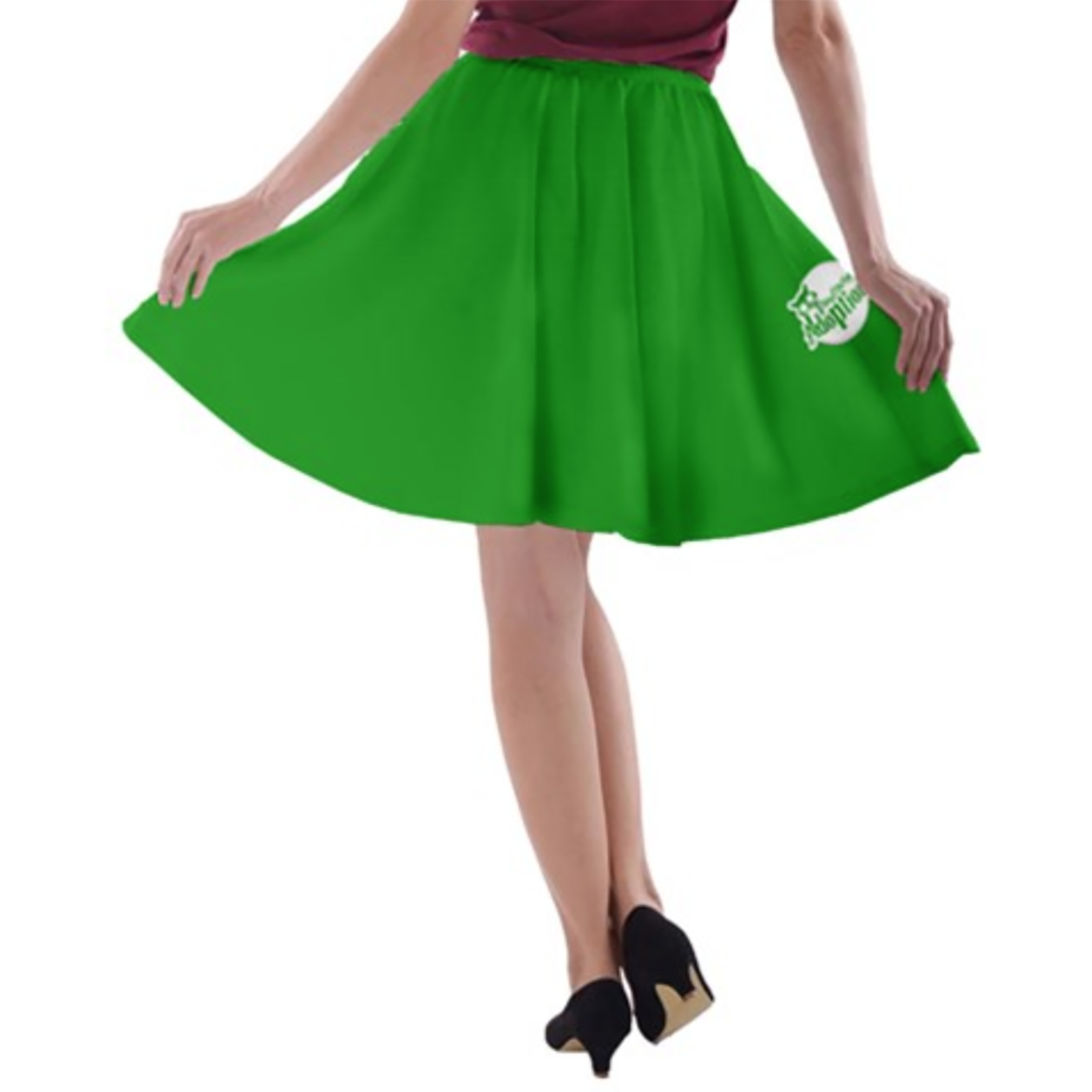 Candy Store Owl A-line Skater Skirt (Green Solid)
