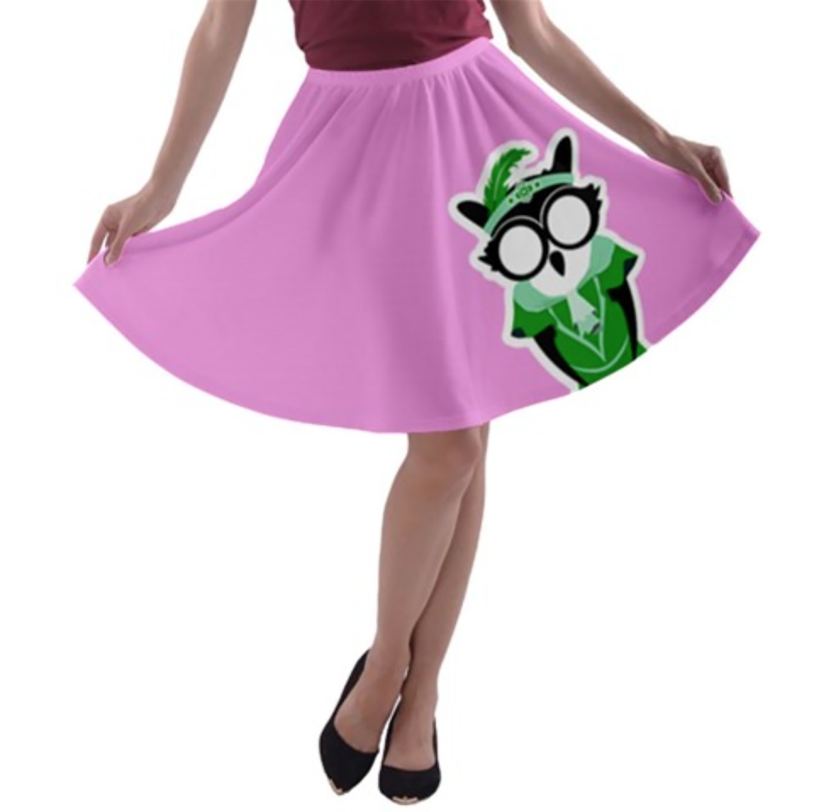 Candy Store Owl A-line Skater Skirt (Pink Solid)