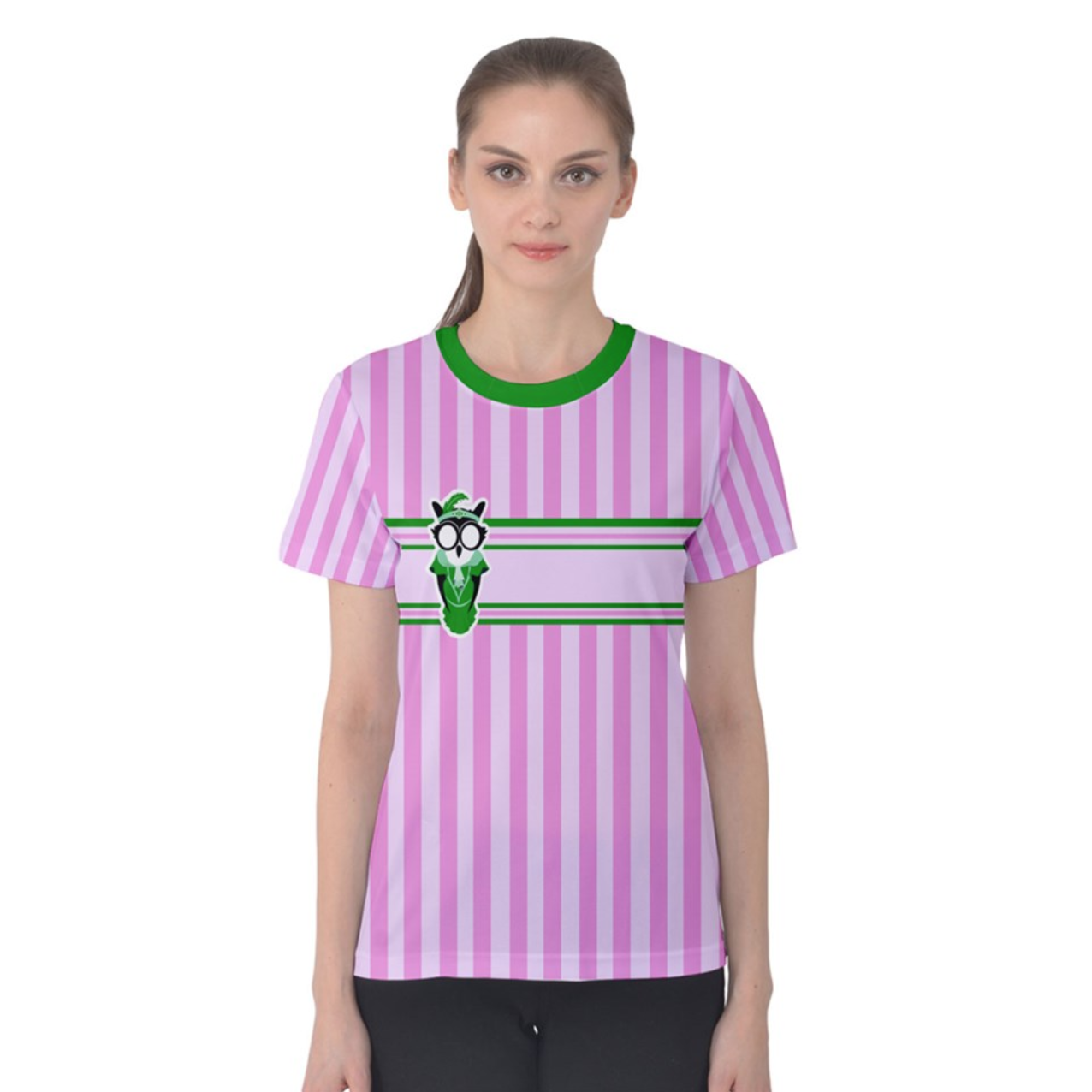 Candy Store Owl Women's Cotton Tee (Striped pattern)