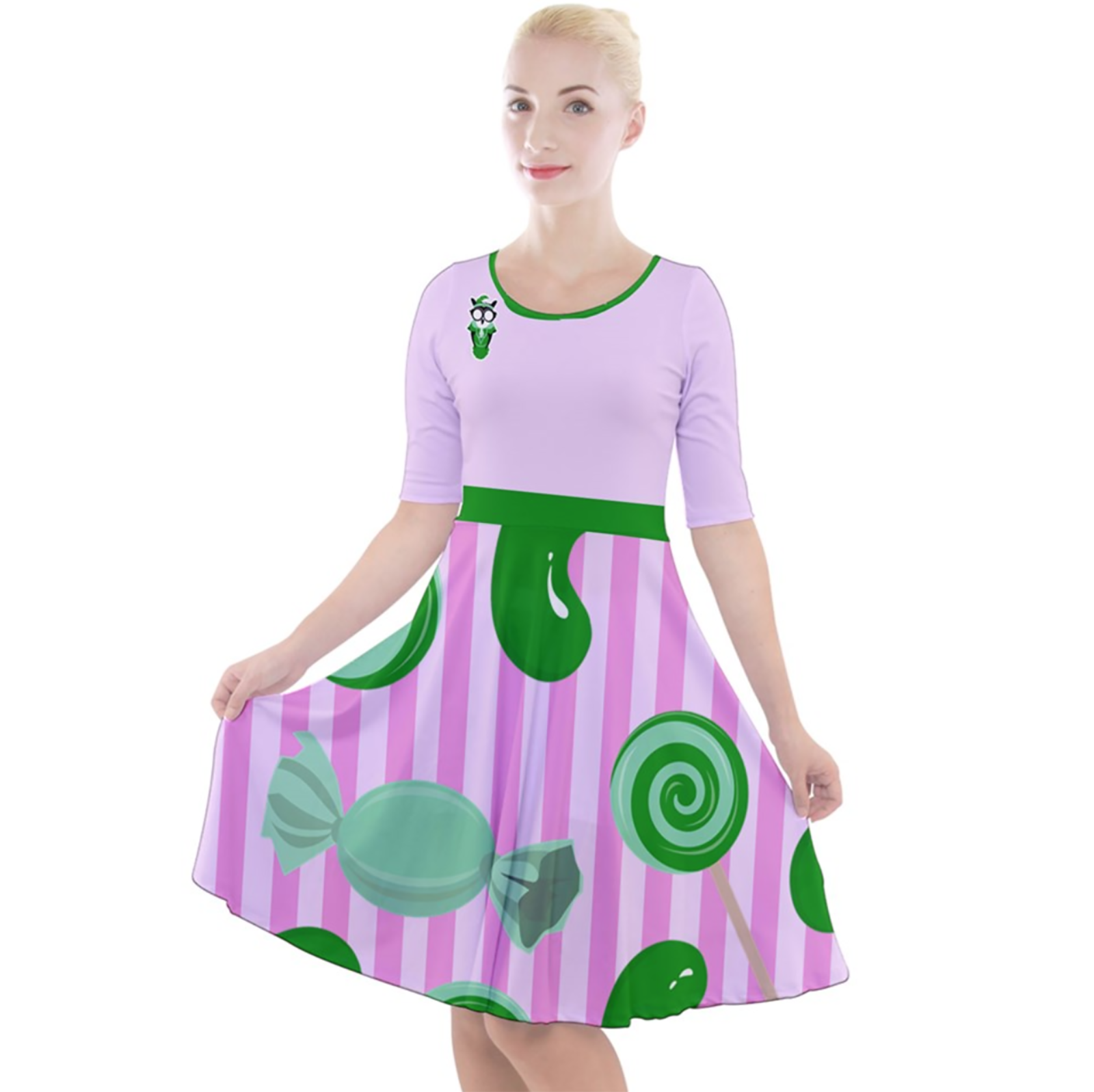 Candy Store Owl (Candy Pattern) Quarter Sleeve A-Line Dress