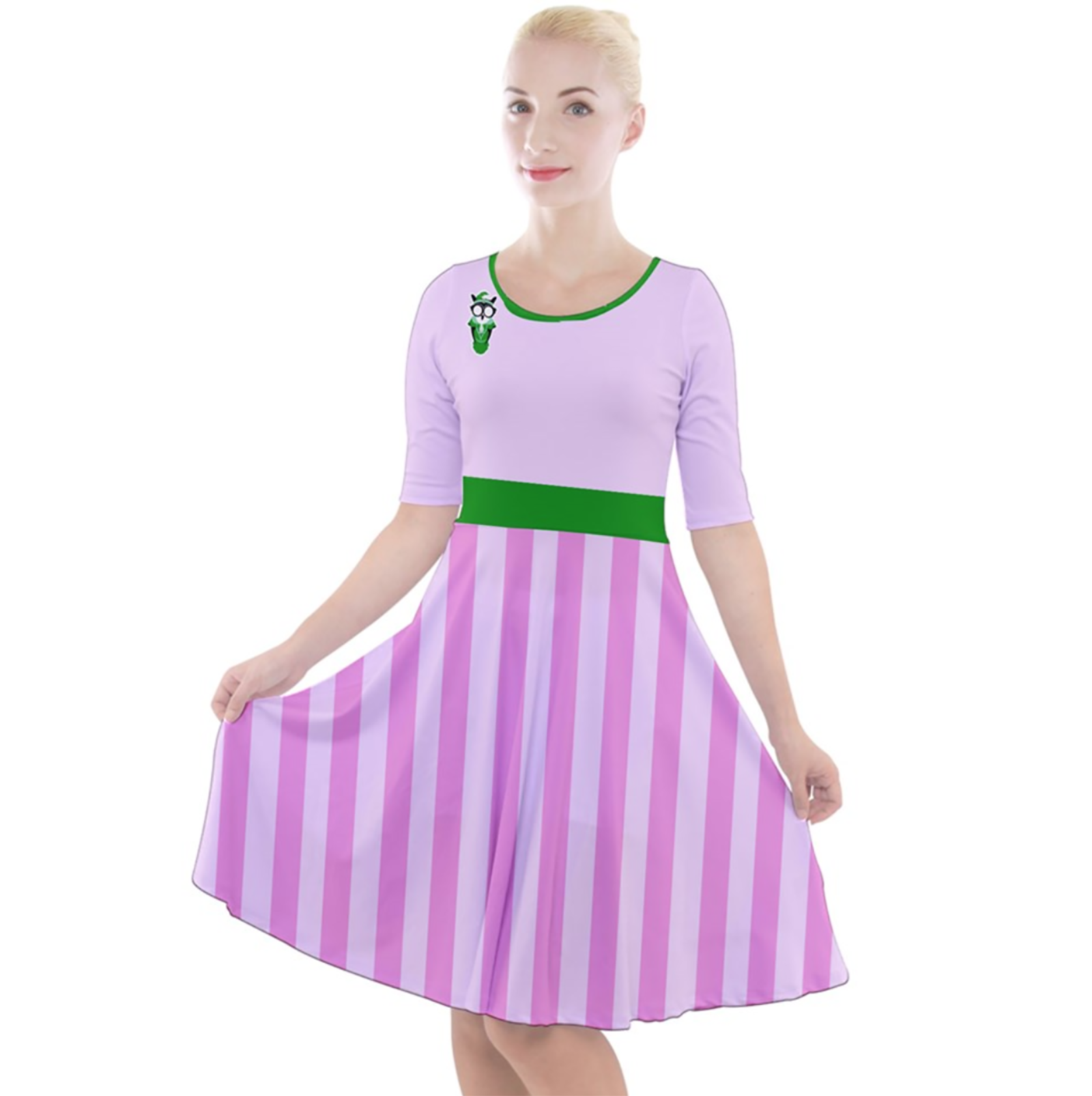 Candy Store Owl (Striped Pattern) Quarter Sleeve A-Line Dress