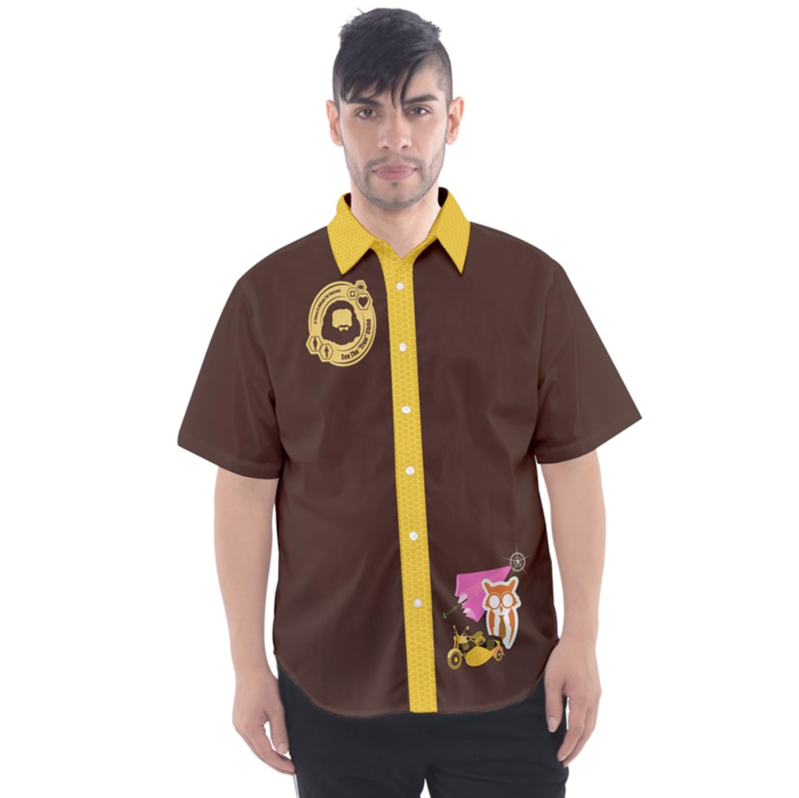 See The "TRUE" Child Button Up Short Sleeve Shirt (Simple Brown) - Inspired by literary character, Hagrid